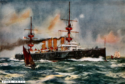 HMS Powerful Steaming up Channel on her Return from South Africa by Charles Dixon.