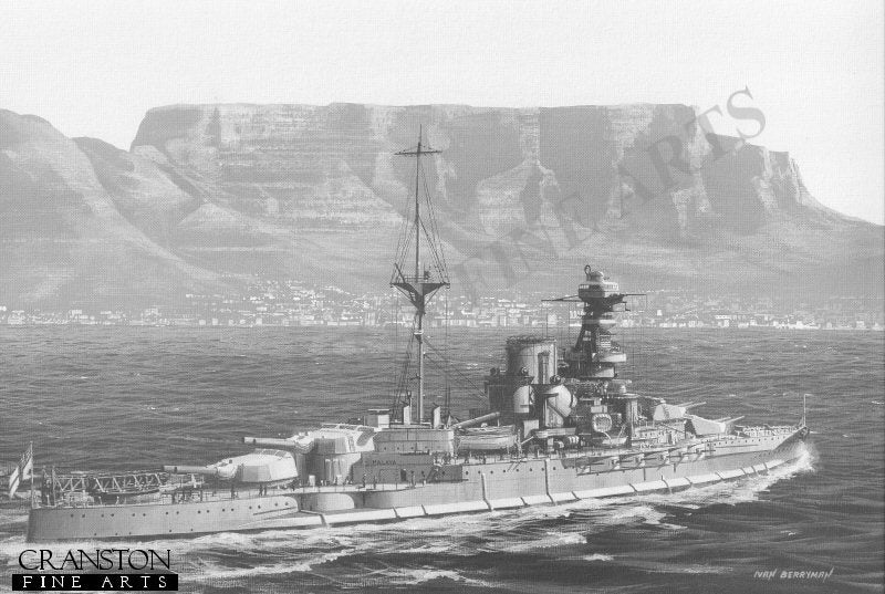 HMS Malaya at Capetown by Ivan Berryman. (B)