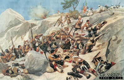 Storming of Dargai Heights by the 1st Gordon Highlanders. The Wounded Pipers Gallantry by Richard Caton Woodville.