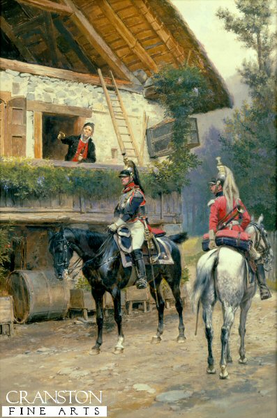 French Cuirassiers Questioning a peasant outside a country farmhouse by Edouard Detaille.