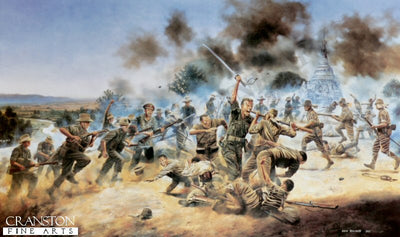 Lieutenant George Cairns VC, at the Battle of Pagoda Hill, Burma 13th March 1944 by David Rowlands.