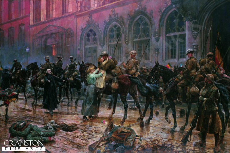 The 5th Lancers Re-enter Mons, November 1918 by Richard Caton Woodville  (B)