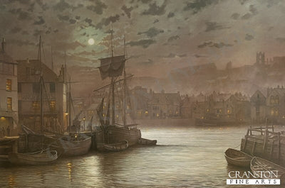 Whitby Harbour by Moonlight by Rodney Charman.