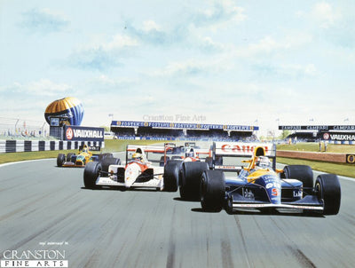 The First Lap - Nigel Mansell and Ayrton Senna, British Grand Prix, Silverstone, 1992 by Ivan Berryman.