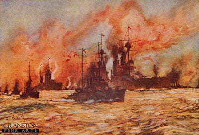 The Battle of The Dogger Bank, The Indomitable towing The Lion by Charles Dixon. (B)