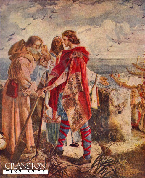 Egfrith Offering The Bishopric of Hexham to Cuthbert, 678 by W. Bell Scott. (B)