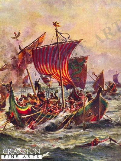 Alfreds Galleys Attacking the Viking Dragon Ships, 897 by Harry Payne. (B)