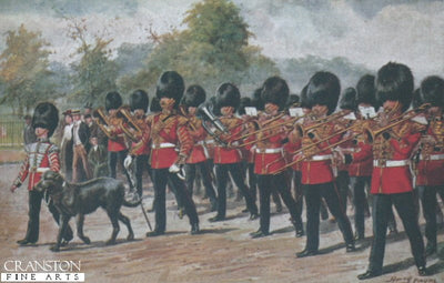 The Band of the Irish Guards with their Regimental Mascot by Harry Payne.