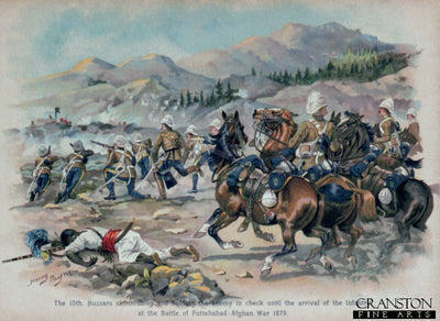 The 10th Hussars Skirmishing and Holding the Enemy in Check Until the Arrival of the Infantry at the Battle of Futtehabad, Afghan War, 1879 by Harry Payne.