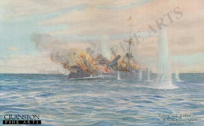 Sydney and Emden off North Keeling Island by W L Wyllie.