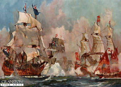 The Prince George at the Battle of Malaga 1704 by Charles Dixon. [Postcard]