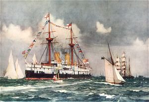 The Inflexible Anchored at Spithead by Charles Dixon. [print]