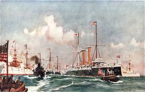 The Flagship Crescent at Bar Harbour 1900 by Charles Dixon. [print]