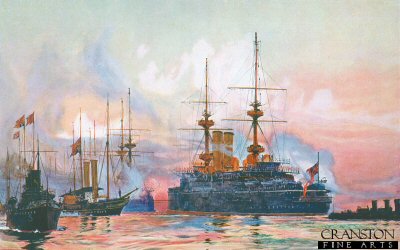 The Prince George at Spithead: The Naval Requiem of Queen Victoria by Charles Dixon. [print]