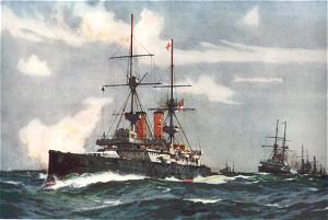 The Revenge Leading the Lee Line of the Reserve Squadron, 1901 by Charles Dixon. [print]