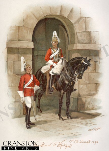 The Guard at Whitehall - 2nd Life Guards 1890 by Harry Payne and Arthur Payne. [Postcard]