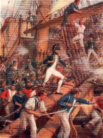 Nelson Boarding the San Nicholas by Howard Davie. [Antique]