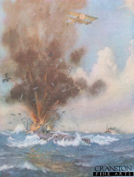 Squadron Commander A W Bigsworth Attacks with Bombs a German Submarine, Which Fills and Sinks off Ostend by M G Swanwick [Antique]