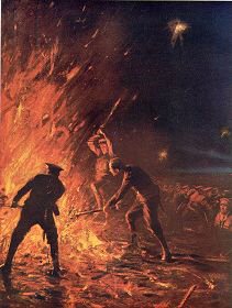 Lance-Corporal Stoneman Assisting in Putting Out a Rick-Fire Amid a Storm of Machine-gun Bullets by B S Bagdatopulos [Antique]