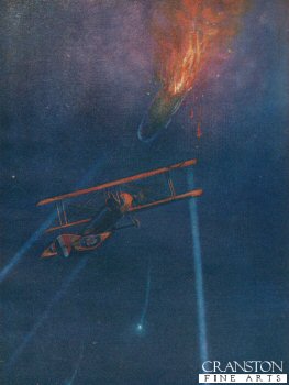 Lieutenant W L Robinson Attacks an Enemy Airship and Brings it Down in Flames by W Avis [Antique]