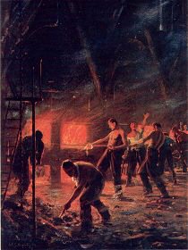 Stokers Feeding the Furnace of HMS Kent While Chasing and Sinking the Nurnberg by  B S Bagdatopulos [Antique]