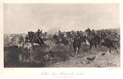 Artillerie legere allant prendre position - Armee sous Metz (1870) by Henry Dupray [Antique]