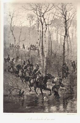 A la recherche d&#39;un gue by Alphonse de Neuville [Antique]
