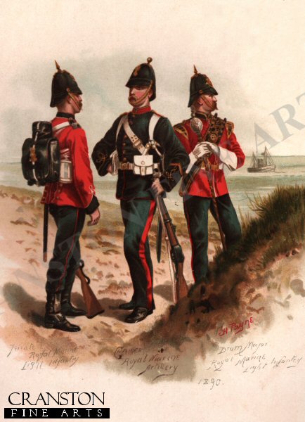 Royal Marine Artillery and Royal Marine Light Infantry, 1890 by Harry Payne. [Postcard]