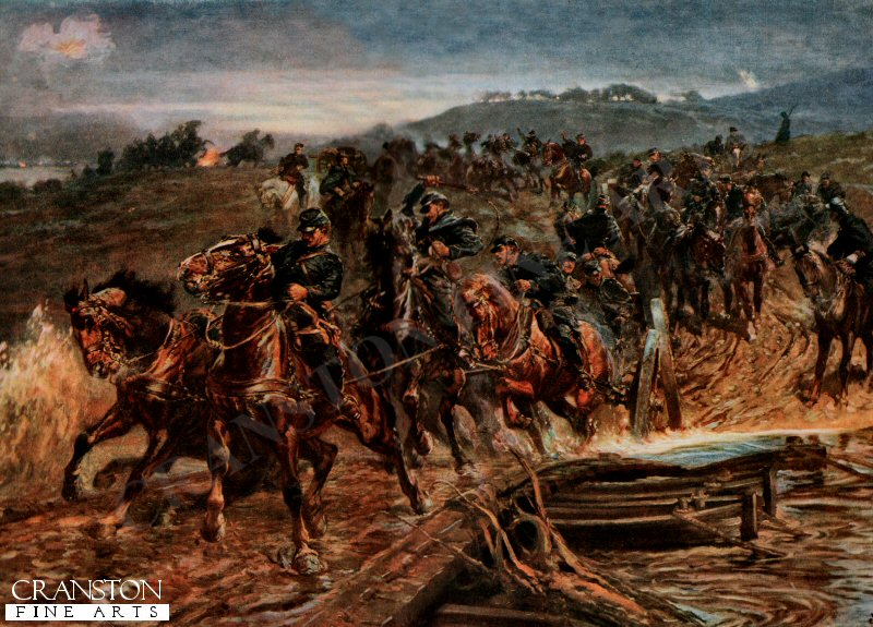French Artillery Crossing the River Aisne, September 1914 by John Charlton. [Postcard]