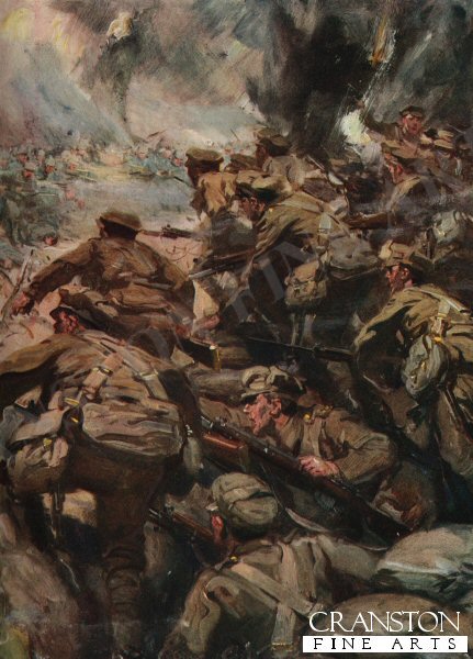Repulsing a Frontal Attack with Rifle and Bayonet by Cyrus Cuneo. [Postcard]