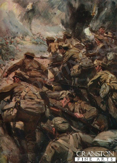 Repulsing a Frontal Attack with Rifle and Bayonet by Cyrus Cuneo. [Postcard]
