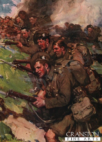 A Thrilling Charge by Cyrus Cuneo. [Postcard]