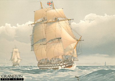 A 74 Gun Ship of the Line About 1794 by W Fred Mitchell [Antique]