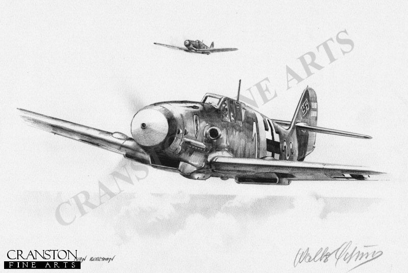 Hans-Ekkehard Bob, Bf109F by Ivan Berryman. [Original Drawing]