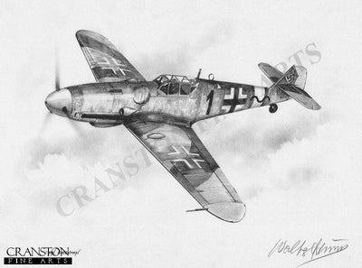 Bf109G of Hans-Ekkehard Bob by Ivan Berryman. [Original Drawing]