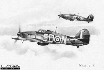 501 Squadron Hurricanes by Ivan Berryman. [Original Drawing]