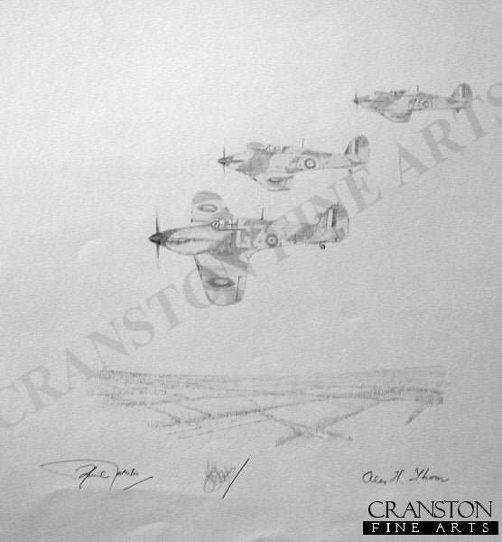 32 Squadron Hurricanes - Battle of Britain by Graeme Lothian. [Original Drawing]