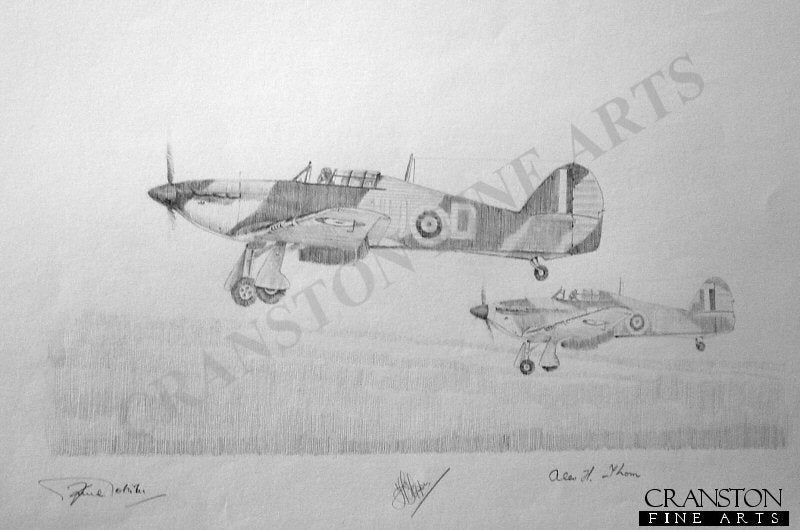 Battle of Britain Hurricanes by Graeme Lothian. [Original Drawing]