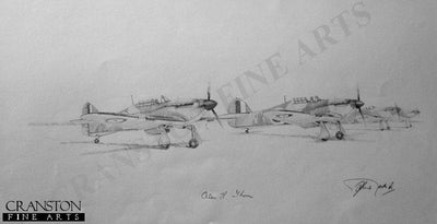 Battle of Britain - 85 Squadron Hurricanes by Graeme Lothian. [Original Drawing]