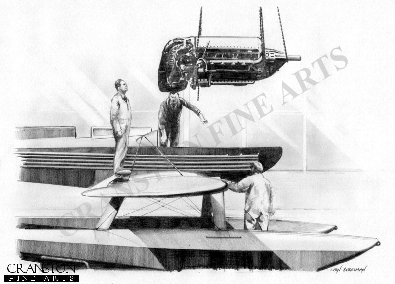 Supermarine S6.B Engine Change by Ivan Berryman. [Original Drawing]