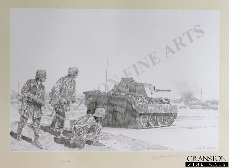 Pather Tank at the Danube Bridgehead by Jason Askew. [Original Drawing]