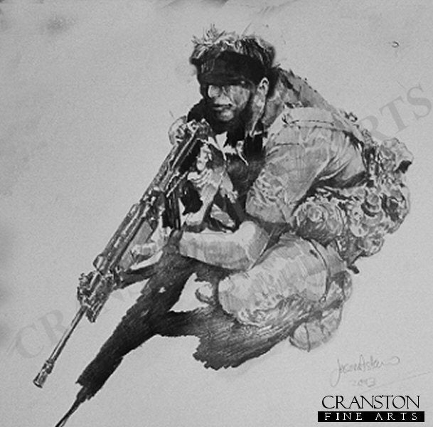Figure Study of an SAS Trooper at Mirbat by Jason Askew. [Original Drawing]