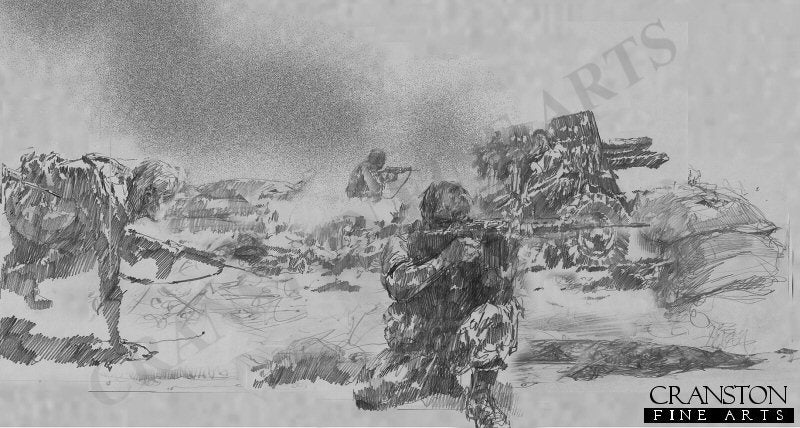 SAS - Defending the Mortar Pit at Mirbat by Jason Askew. [Original Drawing]