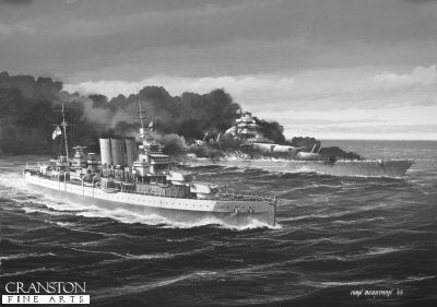 HMS Dorsetshire (The End of the Bismarck) by Ivan Berryman. [Original Painting]