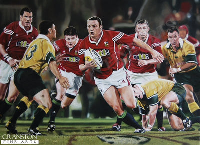 Rob Henderson supported by Jonny Wilkinson and Brian O'Driscoll during the British and Irish Lions Tour against Australia in 2001 by Robert Highton. [Original Painting]