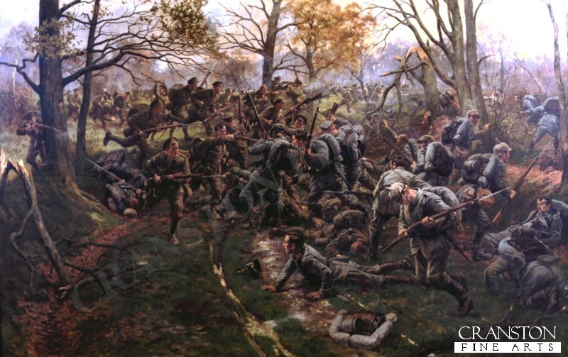 Defeat of the Prussian Guard at Ypres, 1914, by the 2nd Battalion Ox and Bucks (52nd) by William Barnes Wollen [Print]