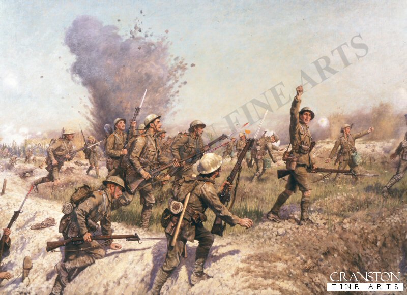 Battle of the Somme, the Attack of the Ulster Division by J P Beadle. [Postcard]