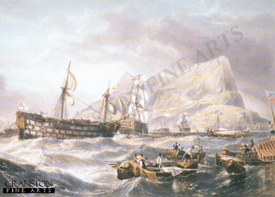 The Victory towed into Gibraltar after Trafalgar by William Clarkson Stanfield. [Postcard]