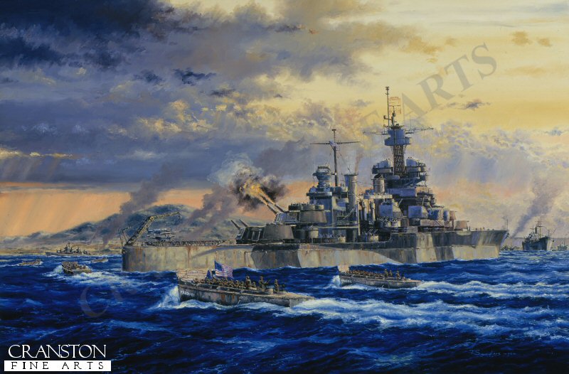 Okinawa Landing - USS Colorado by Anthony Saunders. [Postcard]