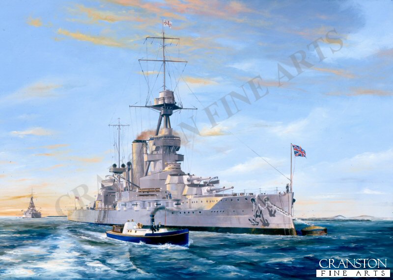 HMS Iron Duke at Weymouth Bay 1927 by Randall Wilson. [Postcard]